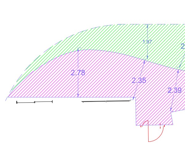 A landscape designer’s CAD base plan of a curved bed, with dimensions